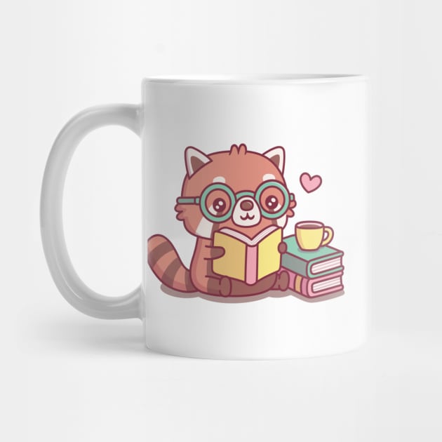 Cute Red Panda With Glasses Reading A Book by rustydoodle